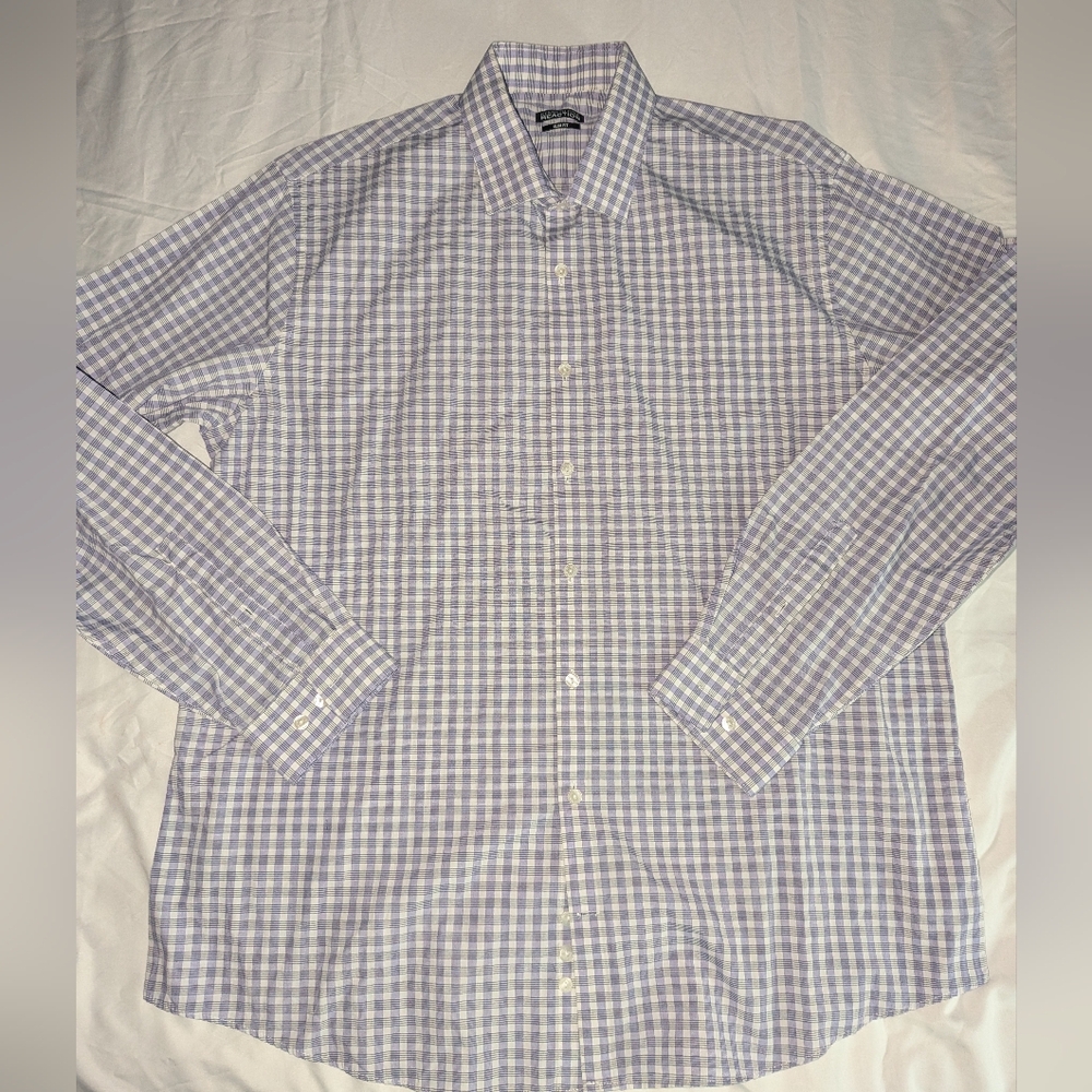 Kenneth Cole Men's Large Slim Fit Purple Plaid Long Sleeve Button Down Shirt